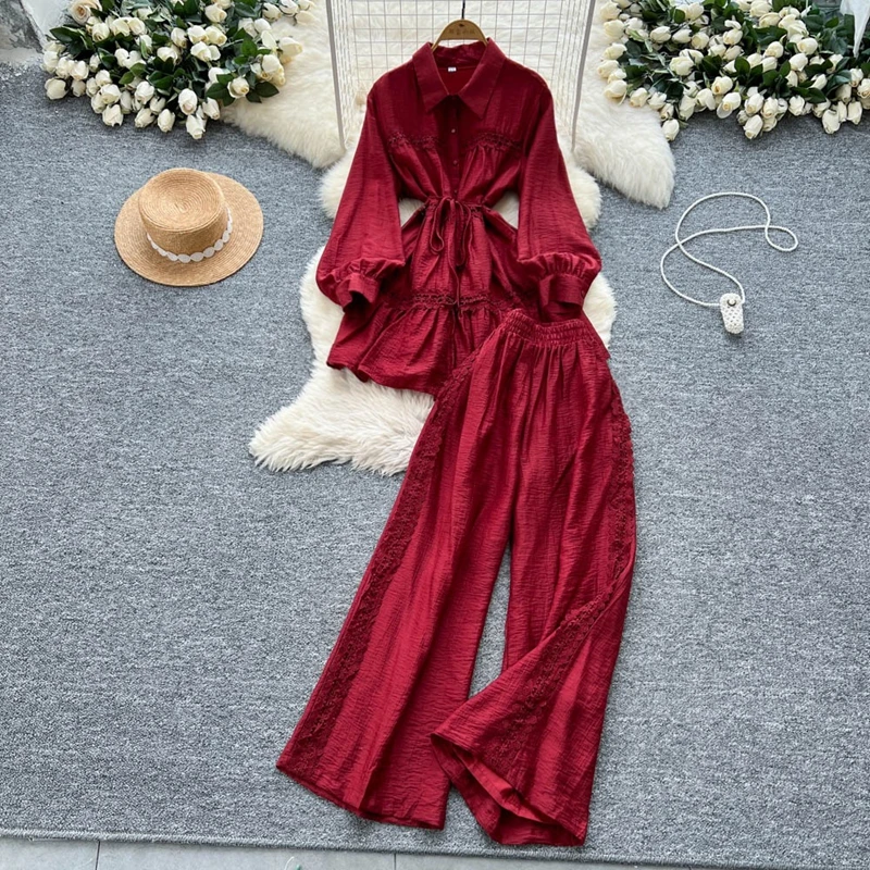 French Retro Light Mature Set Women's Summer Lantern Sleeve Shirt and Elastic Waist Slim Wide Leg Pants
French Retro Light Mature Set Women's Summer Lantern Sleeve Shirt and Elastic Waist Slim Wide Leg Pants