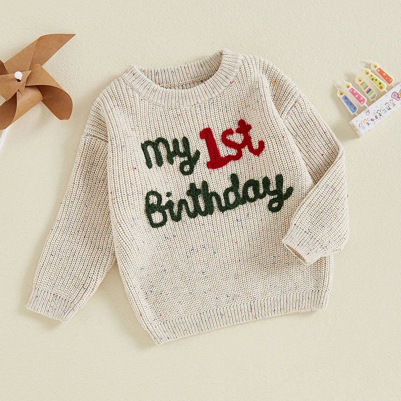 Suefunskry Baby My 1st Birthday Knit Sweater Cute Long Sleeve O-Neck Letter Embroidery Pullover Infant Autumn Winter Casual Tops
Suefunskry Baby My 1st Birthday Knit Sweater Cute Long Sleeve O-Neck Letter Embroidery Pullover Infant Autumn Winter Casual Tops