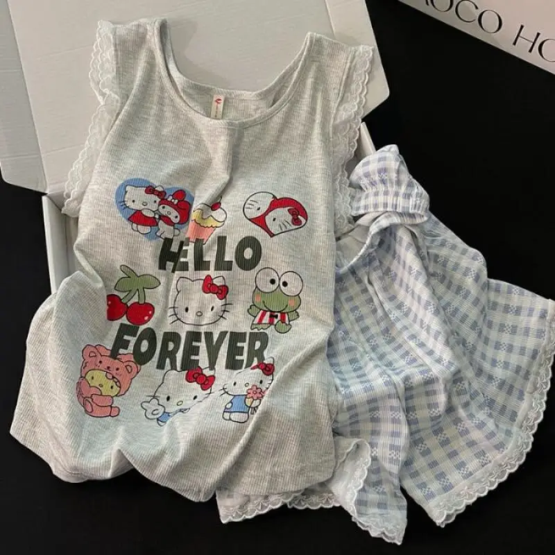 Anime Summer Hello Kitty 2Pcs Cotton Vest Shorts Suit Sanrio Kawaii Women Pajamas Set Cartoon Home Clothes Girl Sweet Soft Cute
Anime Summer Hello Kitty 2Pcs Cotton Vest Shorts Suit Sanrio Kawaii Women Pajamas Set Cartoon Home Clothes Girl Sweet Soft Cute