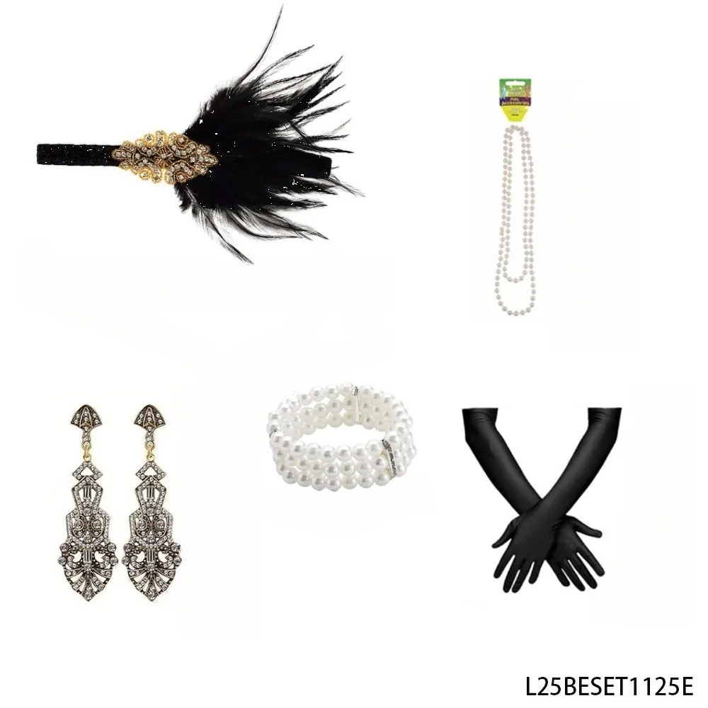 PESENAR Vintage Black Feather Diamond Women s Set Sparkly Diamond Hairband Pearl Necklace Gloves Gorgeous Theme Party Outfit
PESENAR Vintage Black Feather Diamond Women s Set Sparkly Diamond Hairband Pearl Necklace Gloves Gorgeous Theme Party Outfit