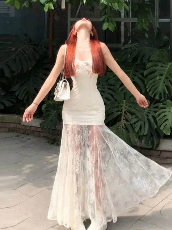Sexy Tight Lace Mesh Strap Dress Unique Beautiful Summer Long Skirt French Style High Waist Floral 3D No-Sleeve Women's Dress
Sexy Tight Lace Mesh Strap Dress Unique Beautiful Summer Long Skirt French Style High Waist Floral 3D No-Sleeve Women's Dress