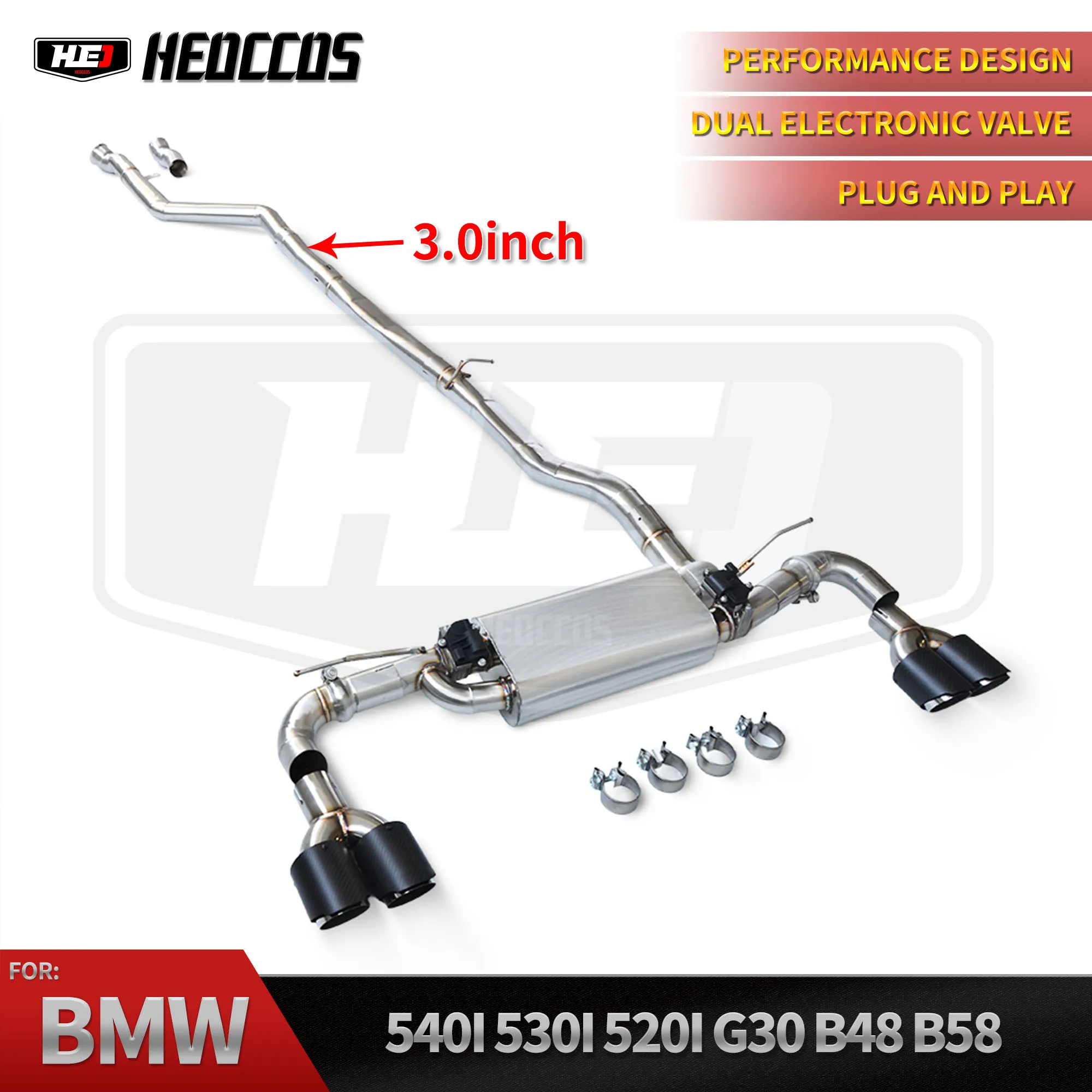 HEO Perfectly Customized Smart Valve Cat Back Exhaust System Specifically Designed for BMW 540 540i G30 G38 3.0T B58 2018-2024
HEO Perfectly Customized Smart Valve Cat Back Exhaust System Specifically Designed for BMW 540 540i G30 G38 3.0T B58 2018-2024