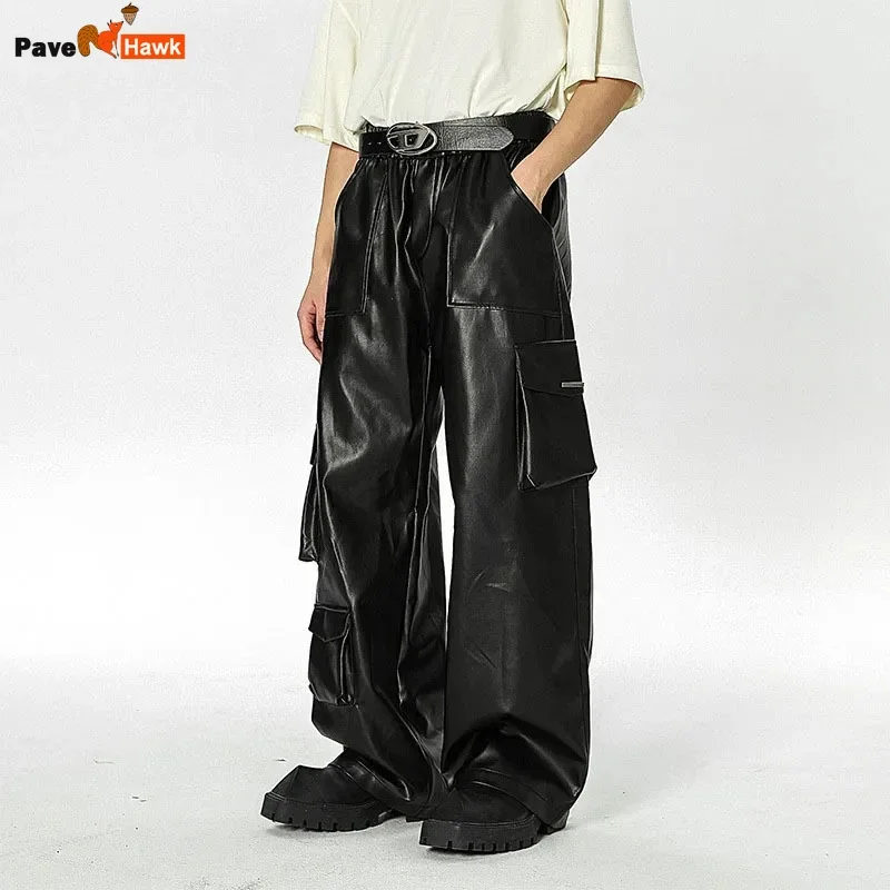 High Street PU Leather Pants Men Loose Multi-Pocket Functional Straight Trousers Elastic Waist Autumn American Fashion Pant New
High Street PU Leather Pants Men Loose Multi-Pocket Functional Straight Trousers Elastic Waist Autumn American Fashion Pant New
