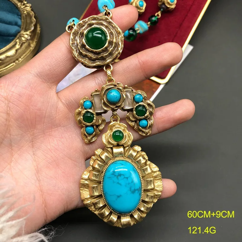 Western and Chinese Ancient Style Elegant Turquoise Necklace Powder Spar Long Shoulder Sweeping Stud Earrings Old Gold Sweater C
Western and Chinese Ancient Style Elegant Turquoise Necklace Powder Spar Long Shoulder Sweeping Stud Earrings Old Gold Sweater C
