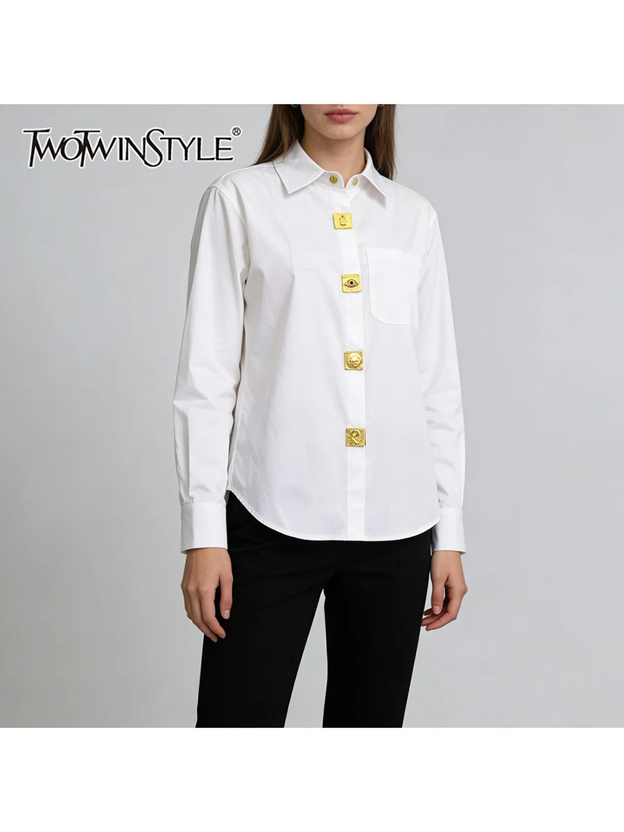 TWOTWINSTYLE Fashion Spliced Sequined Design Sense Shirts for Women Lapel Long Sleeves Patchwork Pocket Shirt Female Clothes New
TWOTWINSTYLE Fashion Spliced Sequined Design Sense Shirts for Women Lapel Long Sleeves Patchwork Pocket Shirt Female Clothes New