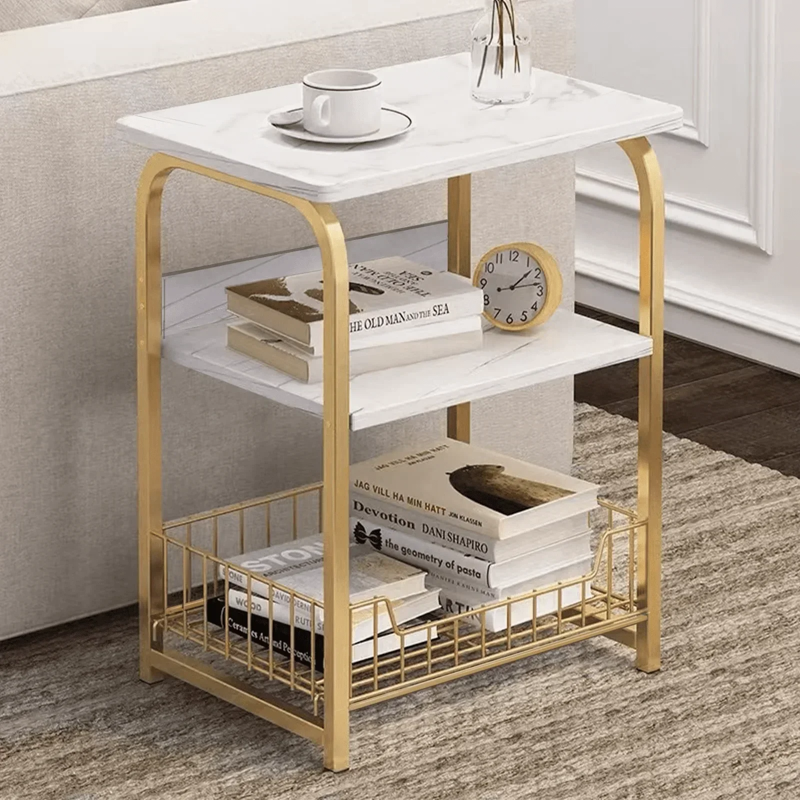 End Table Side Table 3 Tiers White Marble Nightstand Industrial Retro Storage Shelf for Living Room Bedroom Kitchen Family
End Table Side Table 3 Tiers White Marble Nightstand Industrial Retro Storage Shelf for Living Room Bedroom Kitchen Family