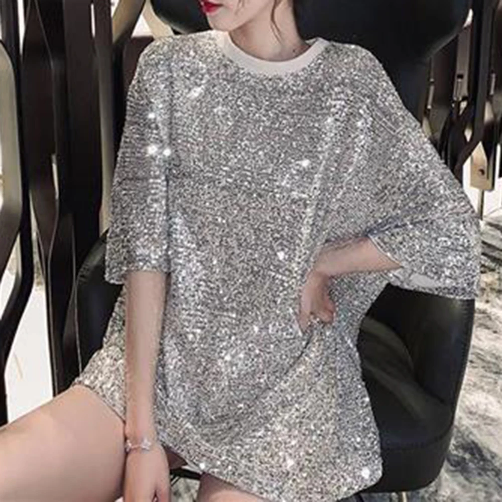 Spring 2025 new mid to long sequined short sleeved T-shirt dress for women, loose fitting dress vintage clothes
Spring 2025 new mid to long sequined short sleeved T-shirt dress for women, loose fitting dress vintage clothes