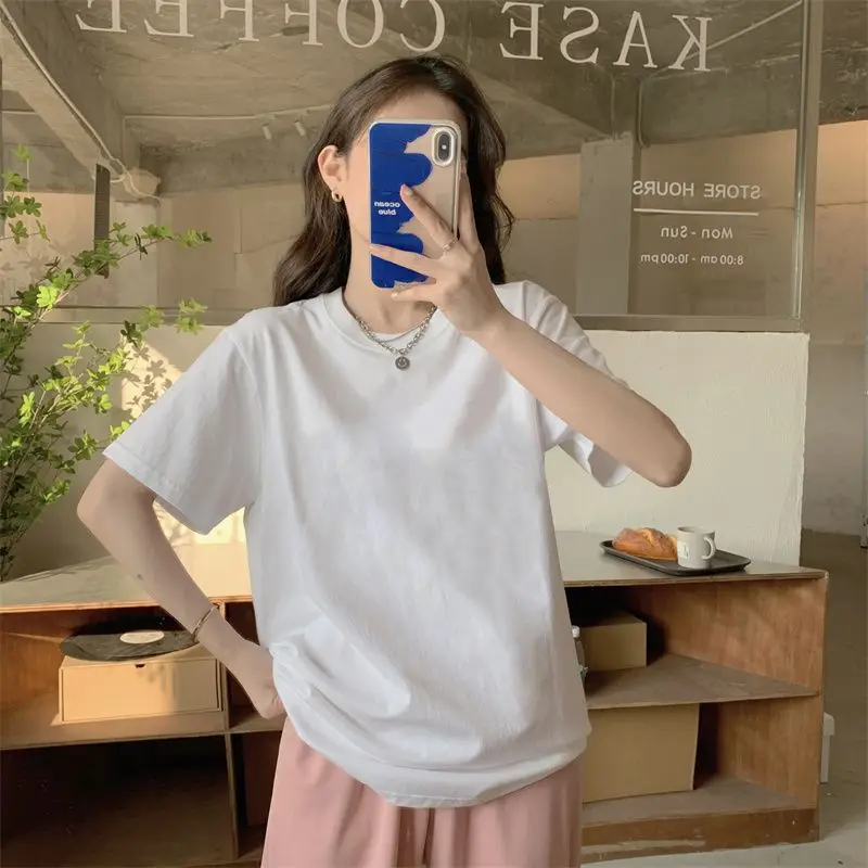 Women Short Sleeved T-shirt American Style Pure Cotton Black and White Loose and Versatile Half Sleeve Oversized Top Summer
Women Short Sleeved T-shirt American Style Pure Cotton Black and White Loose and Versatile Half Sleeve Oversized Top Summer
