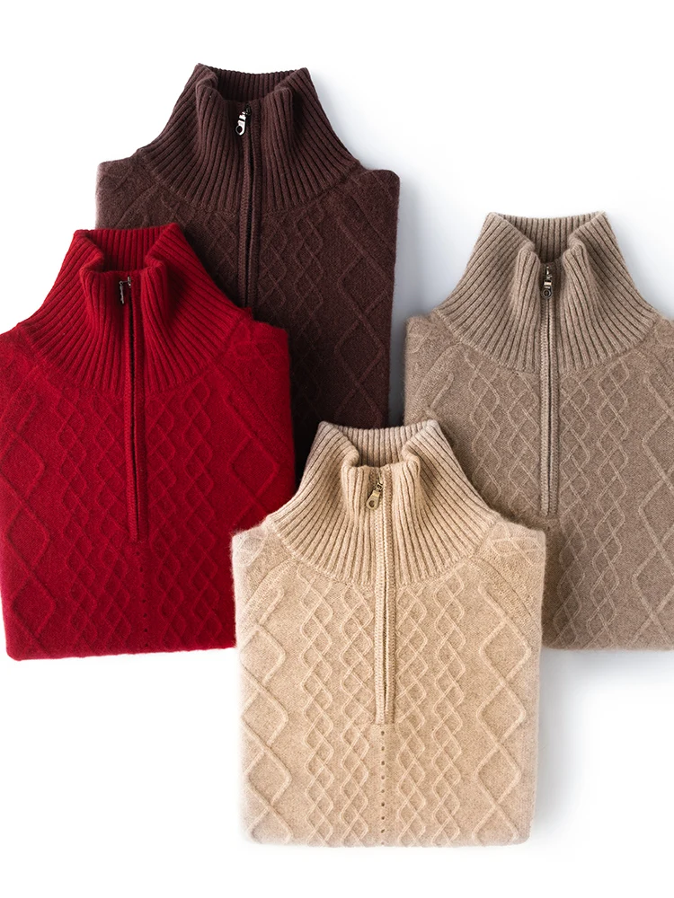 Women Cashmere Half Zipper Sweater Thicken Mock Neck Pullover Autumn Winter Twist Flower 100% Cashmere Knitwear Clothing Tops
Women Cashmere Half Zipper Sweater Thicken Mock Neck Pullover Autumn Winter Twist Flower 100% Cashmere Knitwear Clothing Tops