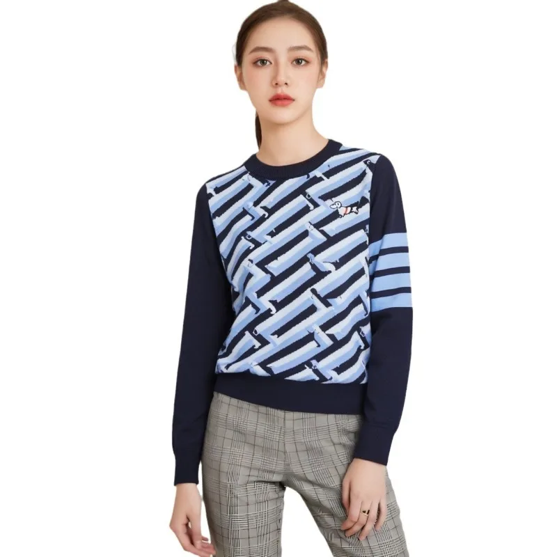 Women's Stripe Dog Embroidery Knitwear Round Neck Pullover Long Sleeve Sweater Wholesale Light Blue and Royal Blue Sweaters
Women's Stripe Dog Embroidery Knitwear Round Neck Pullover Long Sleeve Sweater Wholesale Light Blue and Royal Blue Sweaters