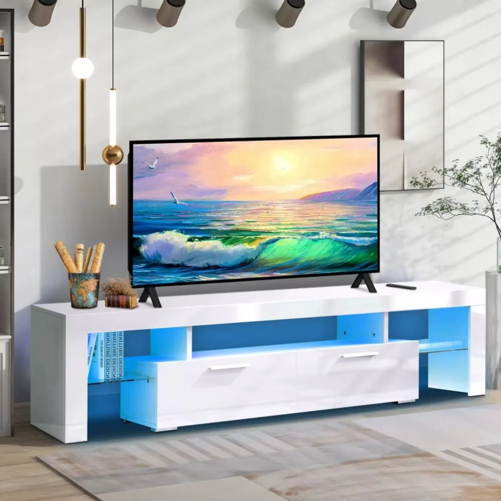 Living Room Entertainment Center White High Gloss TV Cabinet Console Table with RGB LED Lights
Living Room Entertainment Center White High Gloss TV Cabinet Console Table with RGB LED Lights