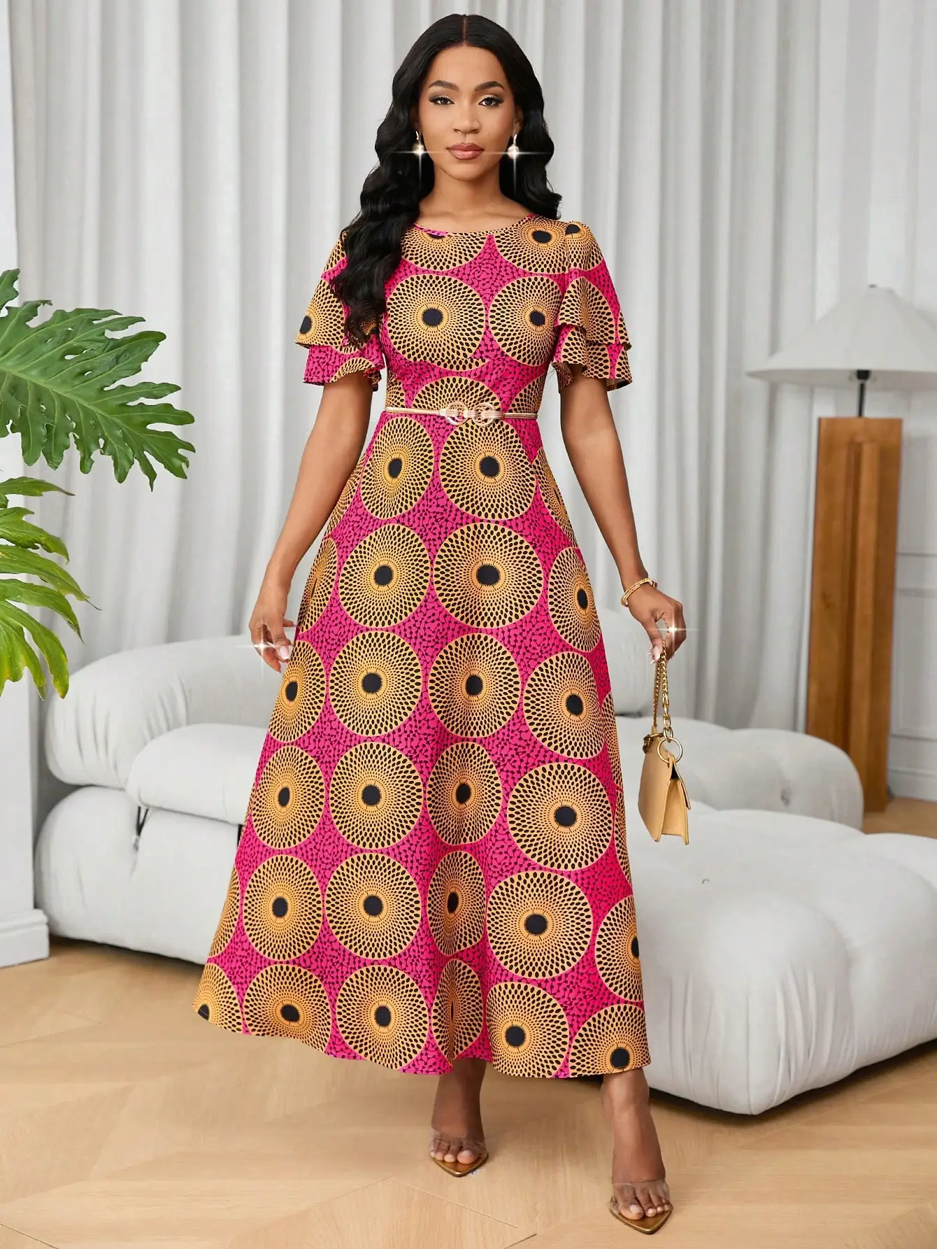 Женское макси-платье с африканским принтом, с рюшами на рукавах и поясом на талии, летнее, повседневное
Женское макси-платье с африканским принтом, с рюшами на рукавах и поясом на талии, летнее, повседневное