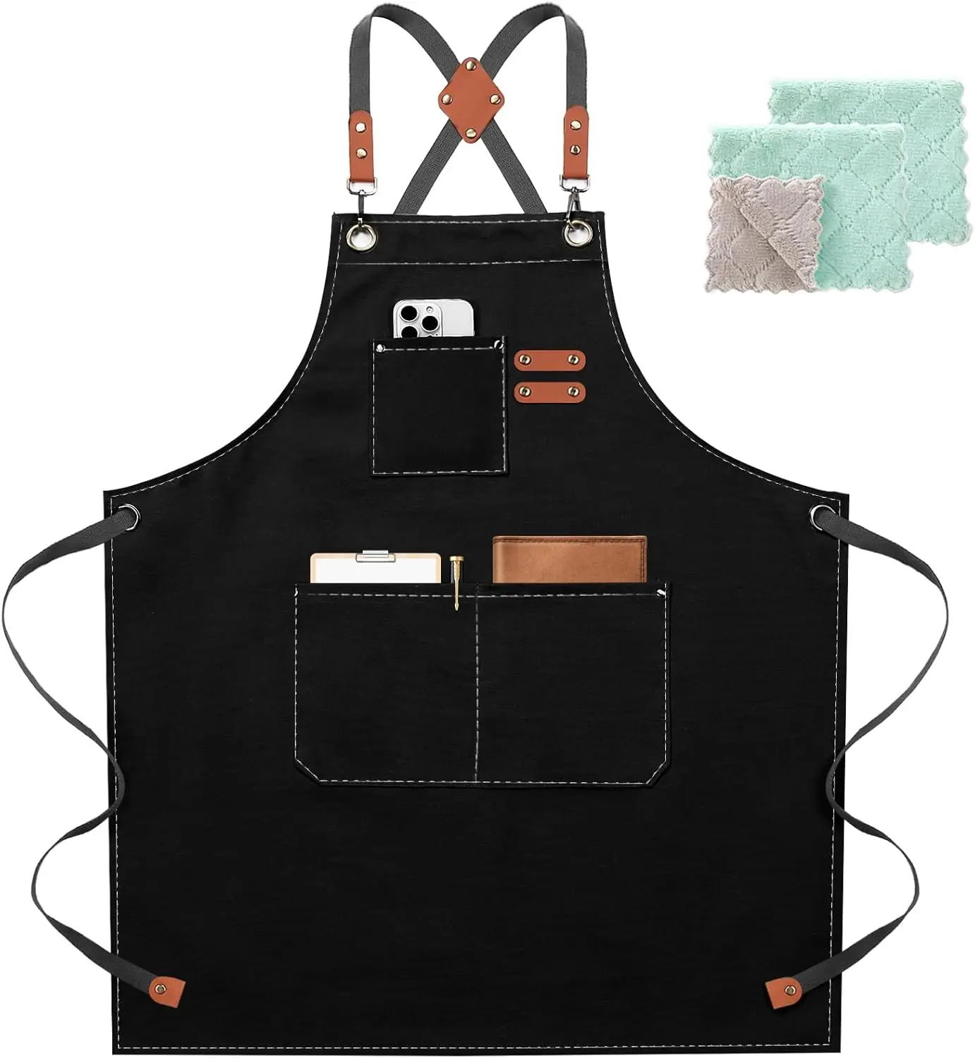 Cotton Canvas Chef Apron with Large Pockets, Waterproof Cross Back Design for Kitchen Cooking
Cotton Canvas Chef Apron with Large Pockets, Waterproof Cross Back Design for Kitchen Cooking