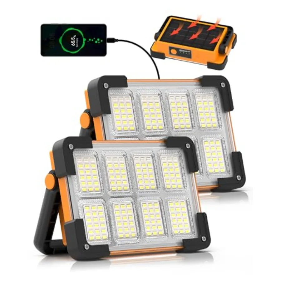 2 Pack 120W Solar Rechargeable Work Light 144 LED 10000LM Led Work Light with 4 Modes Portable Flood Light with Stand IP66 Wate
2 Pack 120W Solar Rechargeable Work Light 144 LED 10000LM Led Work Light with 4 Modes Portable Flood Light with Stand IP66 Wate