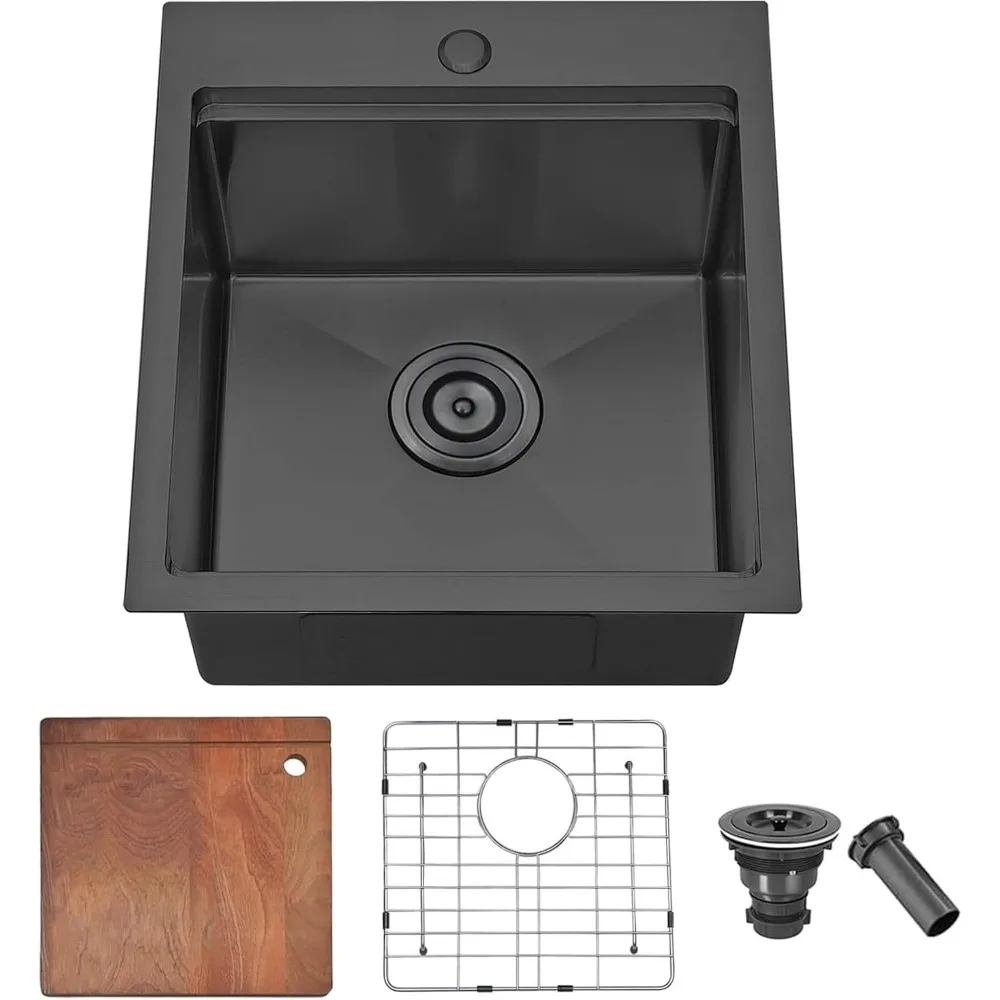 17x19 Inch Black Drop in Bar Sink 9 Deep Utility Kitchen Workstation with Dish Grid Drain Cutting Board
17x19 Inch Black Drop in Bar Sink 9 Deep Utility Kitchen Workstation with Dish Grid Drain Cutting Board