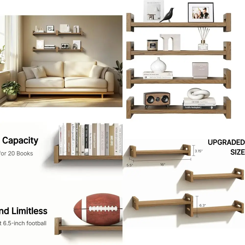 Set of 4 Rustic Walnut Solid Wood Floating Shelves, 16 Wall-Mounted for Home Decor in Bedroom, Living Room, Bathroom, and Kitche
Set of 4 Rustic Walnut Solid Wood Floating Shelves, 16 Wall-Mounted for Home Decor in Bedroom, Living Room, Bathroom, and Kitche