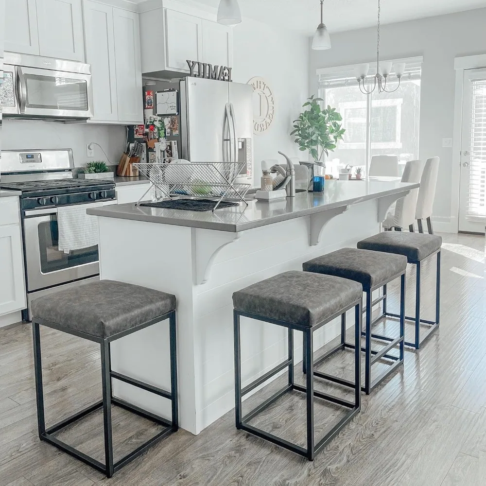 Grey Leather Bar Stools Set of 4, Backless Counter Height Chairs, 24 inch Barstools for Kitchen Island
Grey Leather Bar Stools Set of 4, Backless Counter Height Chairs, 24 inch Barstools for Kitchen Island
