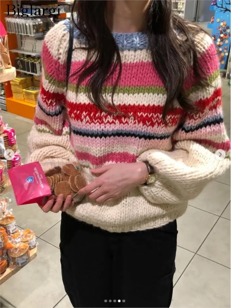 Knitted Autumn Pullover Sweater Women Rainbow Striped Print Fashion Sweet Ladies Sweaters Korean Style Loose Woman Sweater
Knitted Autumn Pullover Sweater Women Rainbow Striped Print Fashion Sweet Ladies Sweaters Korean Style Loose Woman Sweater