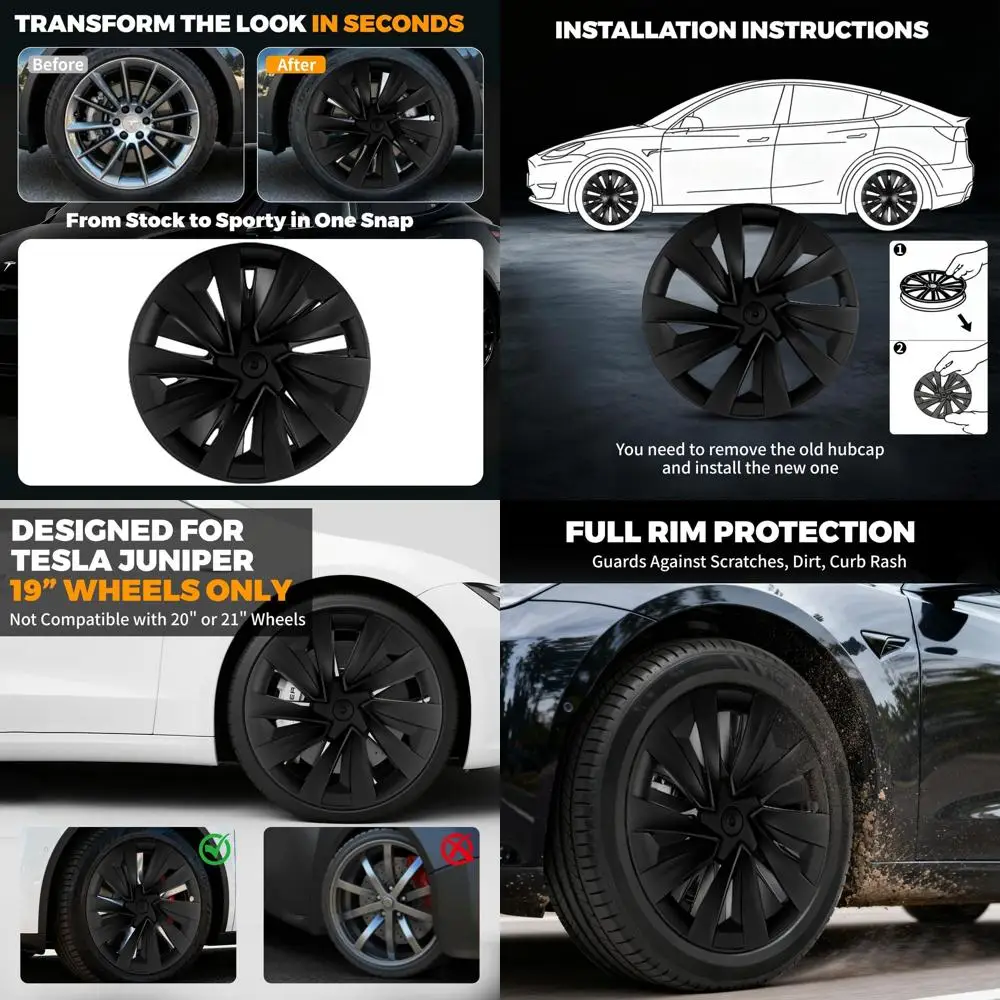 19-дюймовые чехлы на колеса для Tesla Model Y, 4 шт., матовые черные колпаки из АБС-пластика с защитными дисками, совместимые с моделью 2025-2026 YJunip
19-дюймовые чехлы на колеса для Tesla Model Y, 4 шт., матовые черные колпаки из АБС-пластика с защитными дисками, совместимые с моделью 2025-2026 YJunip