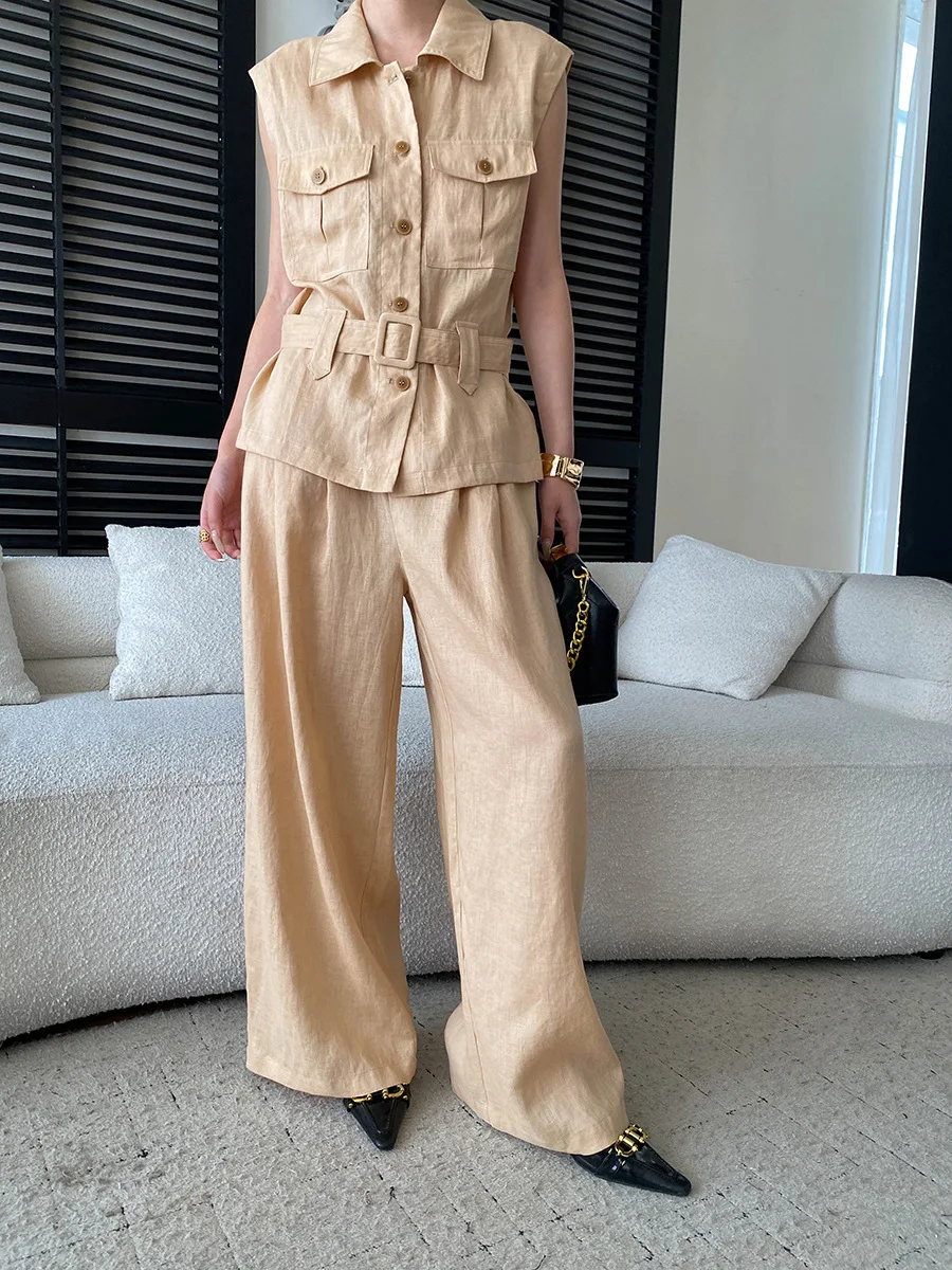 Summer women's solid color workwear lapel sleeveless vest casual pants set
Summer women's solid color workwear lapel sleeveless vest casual pants set