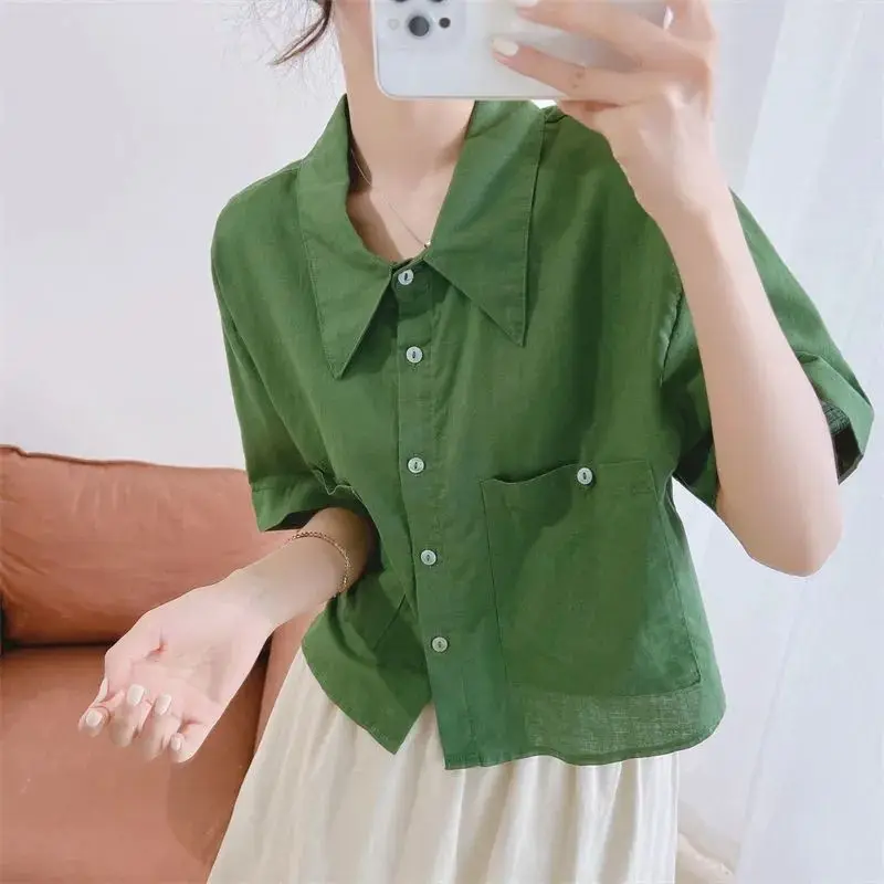 Summer Casual Korean Fashion Buttons Single Breasted Solid Color Short Sleeve Ink Youth Lively Bright Easy Close to the People
Summer Casual Korean Fashion Buttons Single Breasted Solid Color Short Sleeve Ink Youth Lively Bright Easy Close to the People