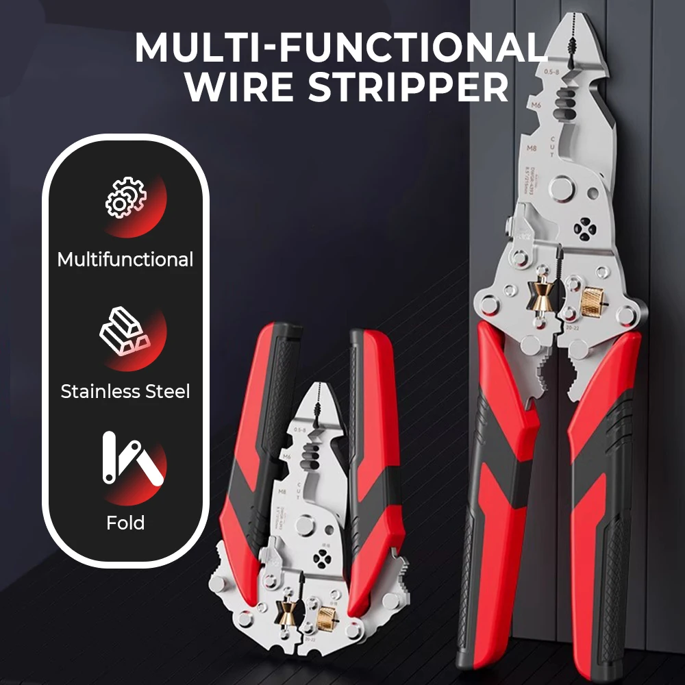 Foldable wire stripper, pulley design multi-function electrician wire splitter wire winding pliers crimping pliers hand tool
Foldable wire stripper, pulley design multi-function electrician wire splitter wire winding pliers crimping pliers hand tool