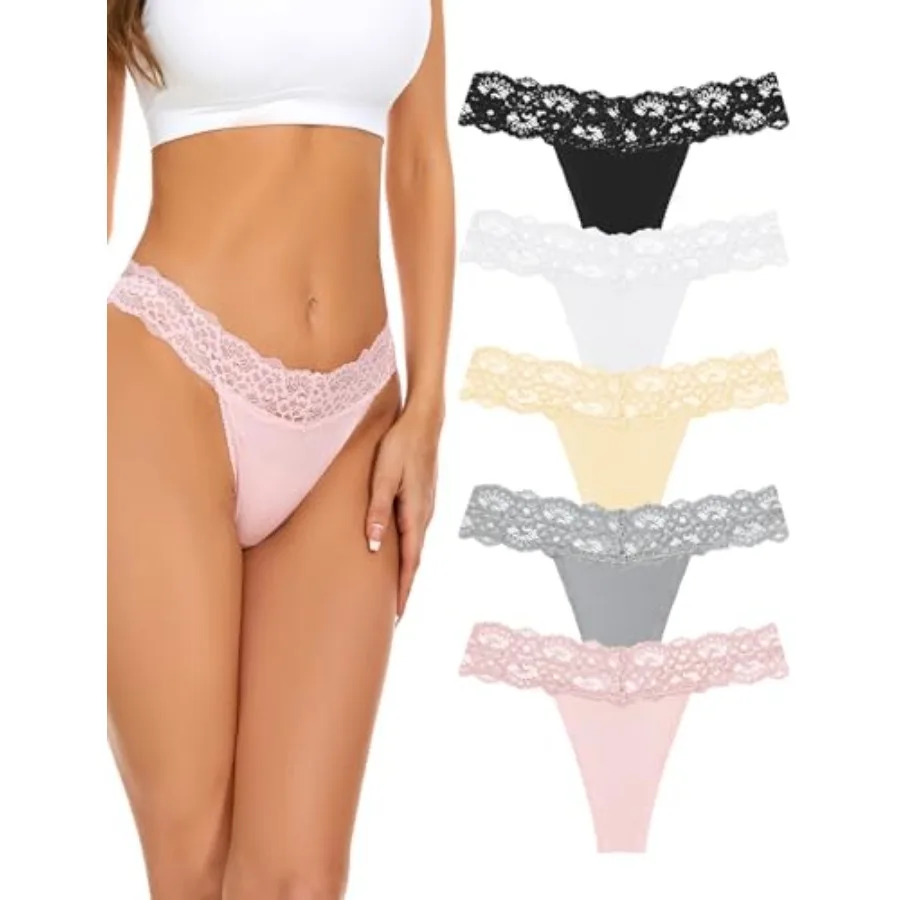 voenxe Seamless Thong for Women, No Show Lace Underwear, Ladies Cotton Blend Breathable Panties, Comfort Soft Undie, Tanga, 5-P
voenxe Seamless Thong for Women, No Show Lace Underwear, Ladies Cotton Blend Breathable Panties, Comfort Soft Undie, Tanga, 5-P