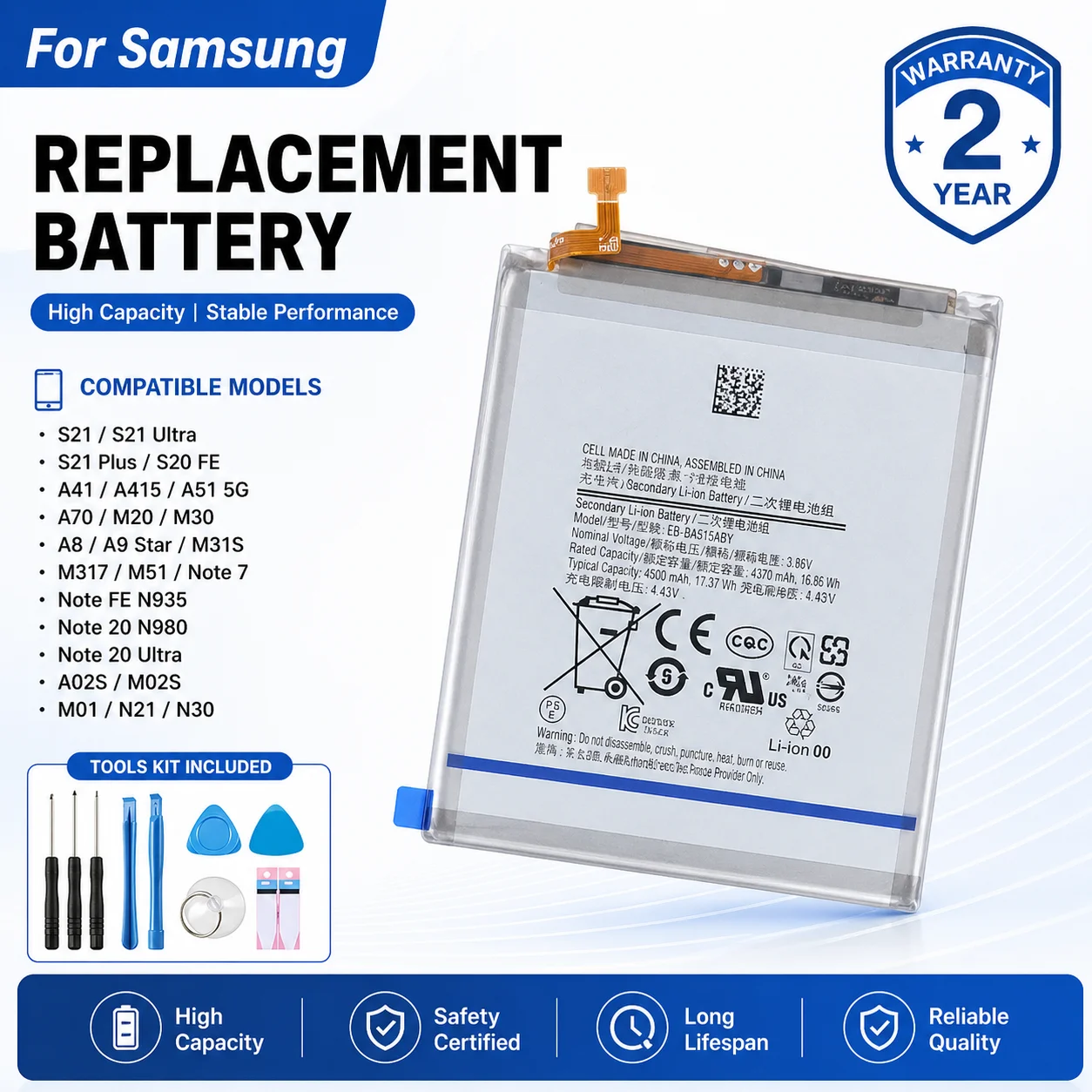 Brand New Battery For Samsung For Samsung Galaxy S21/S21 Ultra/S21Plus/S20 FE/A41/A51 5G/A70/Note 20/ Note 20 Ultra/A02S
Brand New Battery For Samsung For Samsung Galaxy S21/S21 Ultra/S21Plus/S20 FE/A41/A51 5G/A70/Note 20/ Note 20 Ultra/A02S