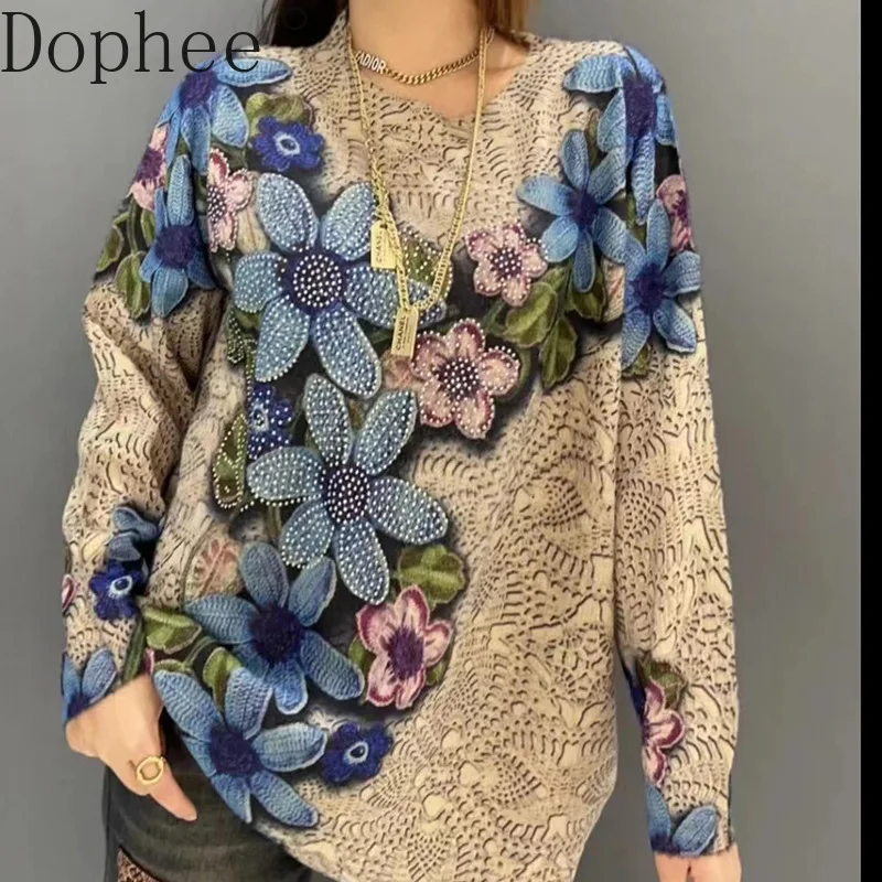 Imitation Mink Hair Hooded Pullover Top New Autumn Winter Flowers Hot Drilling Long Sleeve Sweater Loose Women Knitted Hoodies
Imitation Mink Hair Hooded Pullover Top New Autumn Winter Flowers Hot Drilling Long Sleeve Sweater Loose Women Knitted Hoodies