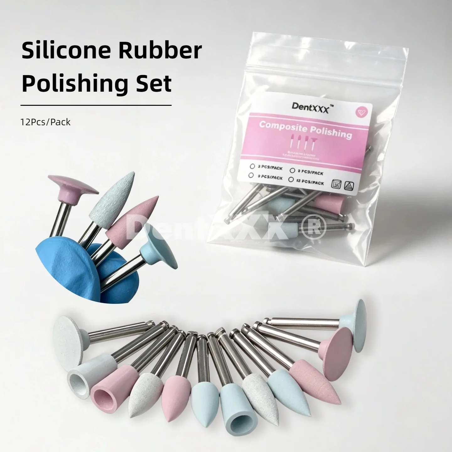 12Pcs Silicone Rubber Polishing Kit, Coarse/Medium/Fine Grinding Heads
12Pcs Silicone Rubber Polishing Kit, Coarse/Medium/Fine Grinding Heads