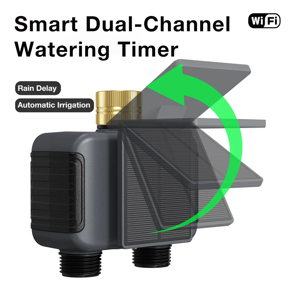 Solar-Powered WiFi Irrigation System Automatic Irrigation Timer 2 Zones Irrigation Timing Controller Outdoor Garden Water Timer
Solar-Powered WiFi Irrigation System Automatic Irrigation Timer 2 Zones Irrigation Timing Controller Outdoor Garden Water Timer