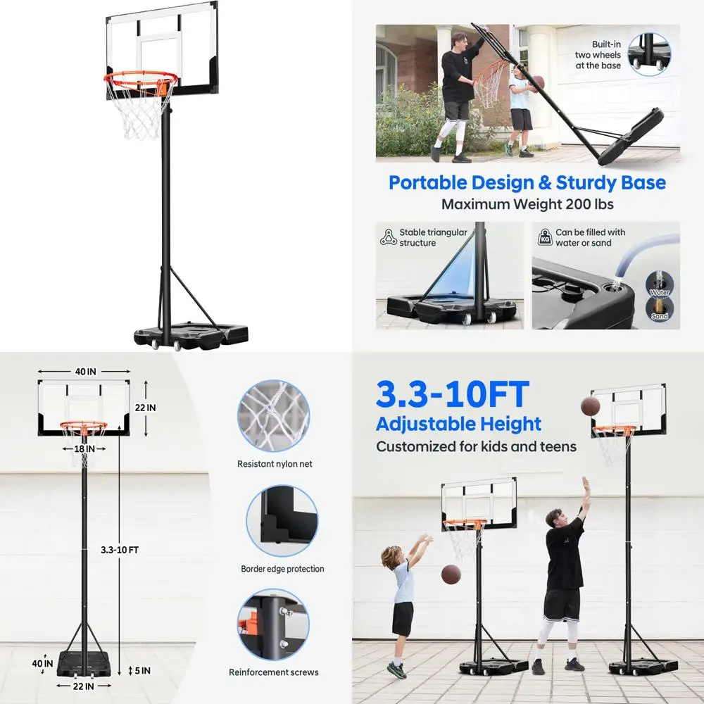 Adjustable Youth Basketball Hoop 3.3-10FT with 40 Shatterproof Backboard, Portable Goal for Kids and Teens, Outdoor Recreation
Adjustable Youth Basketball Hoop 3.3-10FT with 40 Shatterproof Backboard, Portable Goal for Kids and Teens, Outdoor Recreation