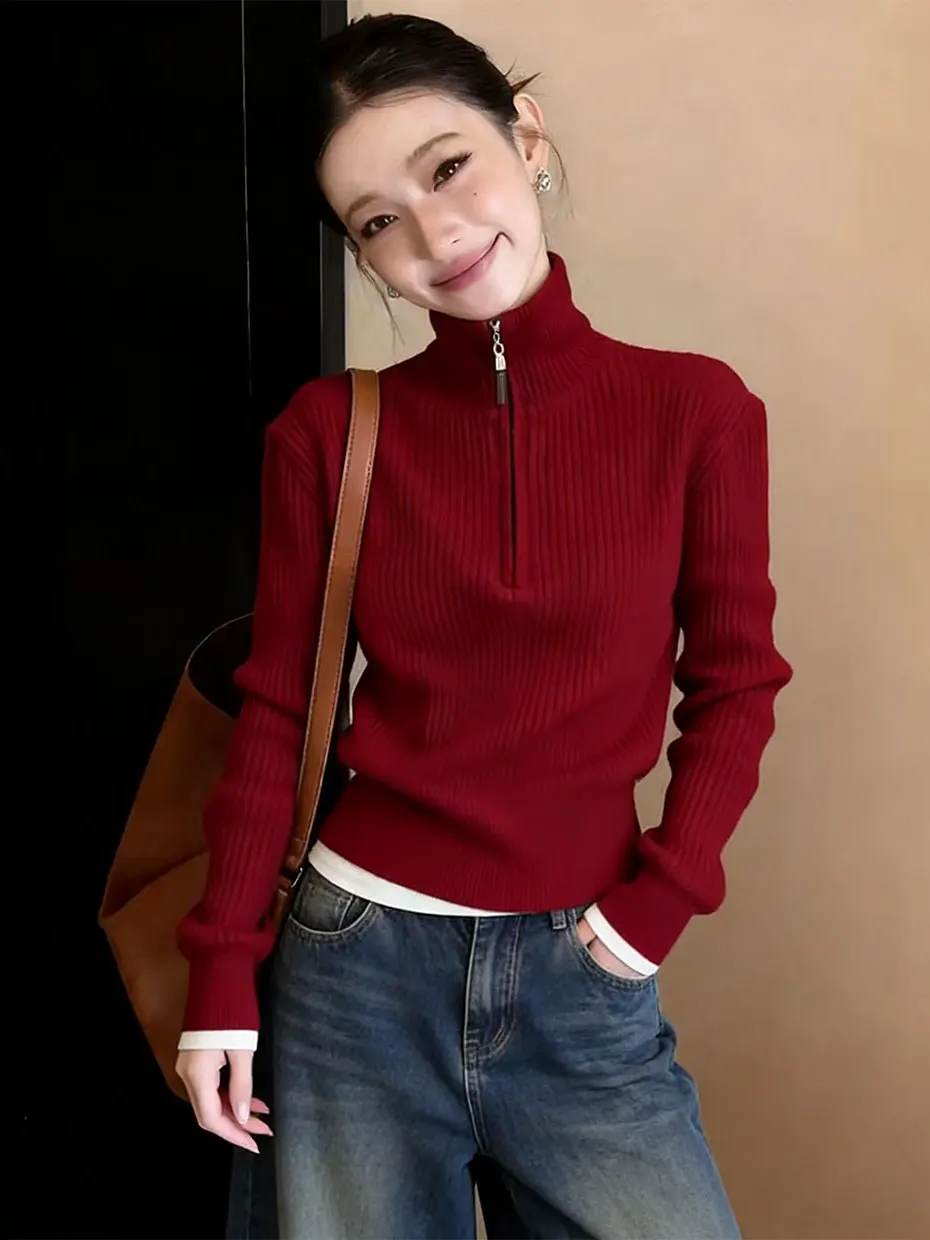 Ladies Thickened High Collar Sweater Base Shirt Zipper Design Inner Wear Autumn Winter Polyester Fiber Long Sleeve Top
Ladies Thickened High Collar Sweater Base Shirt Zipper Design Inner Wear Autumn Winter Polyester Fiber Long Sleeve Top