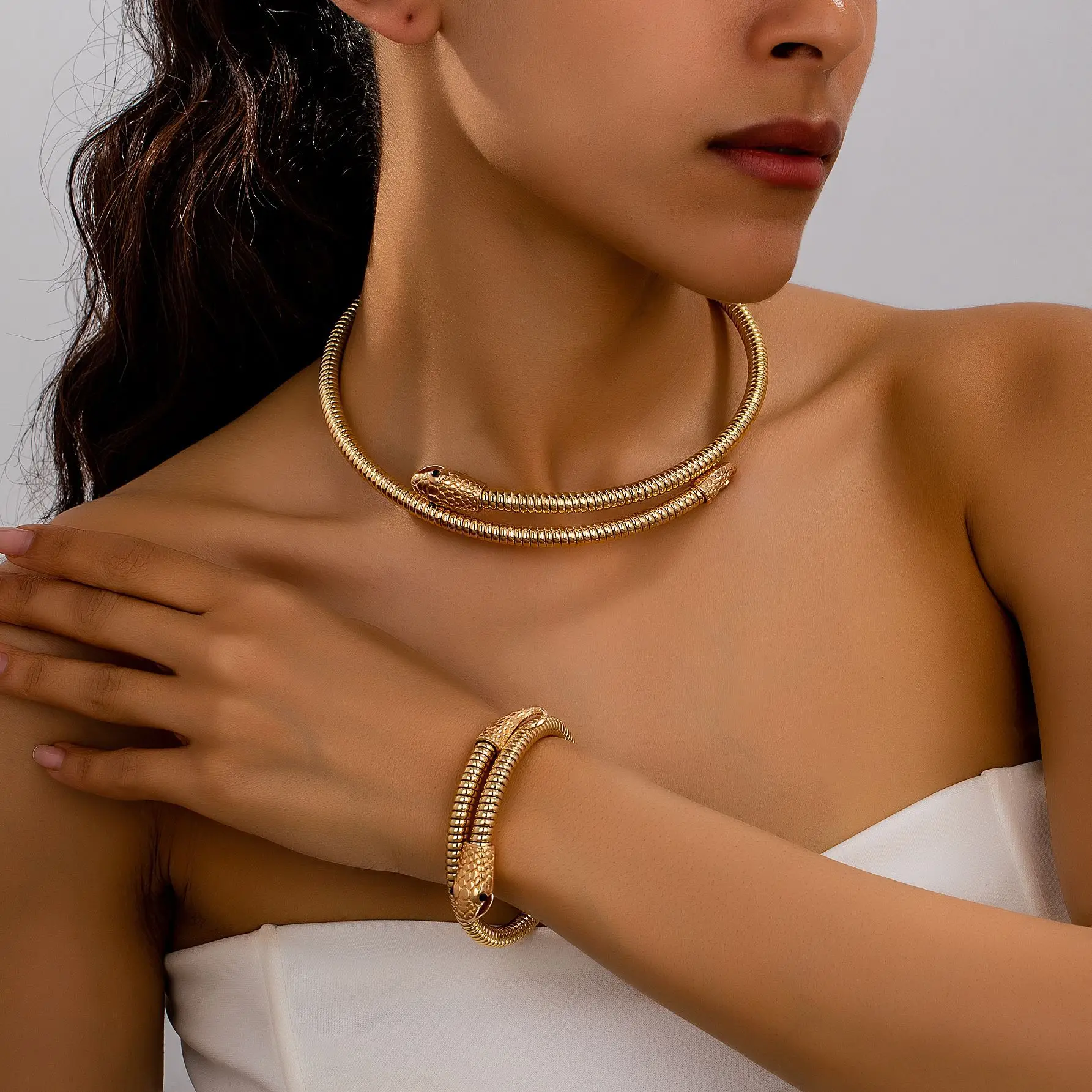 Simple Waterproof Stainless Steel Jewelry Sets Fashion Gold Plated Snake Head Choker Necklace Bracelet for Women Gift 
Simple Waterproof Stainless Steel Jewelry Sets Fashion Gold Plated Snake Head Choker Necklace Bracelet for Women Gift