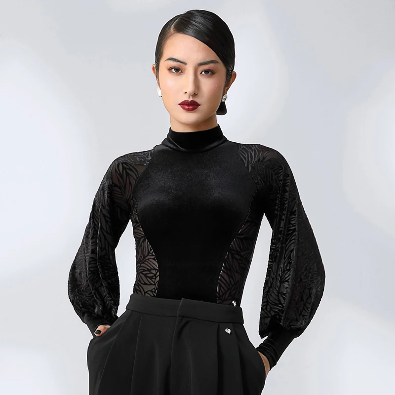 Women Lantern Sleeves Latin Dance Top Black Velvet Ballroom Dance Tops Adults Samba Modern Latin Dance Competition Wear SL9666
Women Lantern Sleeves Latin Dance Top Black Velvet Ballroom Dance Tops Adults Samba Modern Latin Dance Competition Wear SL9666