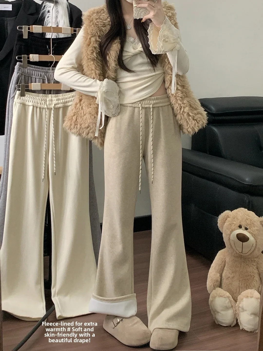 Шерстяные расклешенные брюки с высокой талией на подкладке, женские зимние узкие драпированные брюки из баранины, повседневные брюки
Шерстяные расклешенные брюки с высокой талией на подкладке, женские зимние узкие драпированные брюки из баранины, повседневные брюки