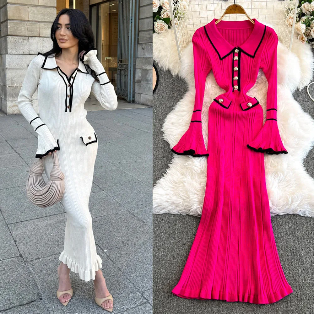 Sexy Slim Knit Long Dress Women's Elegant Solid Line Long Sleeve High Waist Dress Lady Autumn Evening Party Dresses Lady Vestido
Sexy Slim Knit Long Dress Women's Elegant Solid Line Long Sleeve High Waist Dress Lady Autumn Evening Party Dresses Lady Vestido