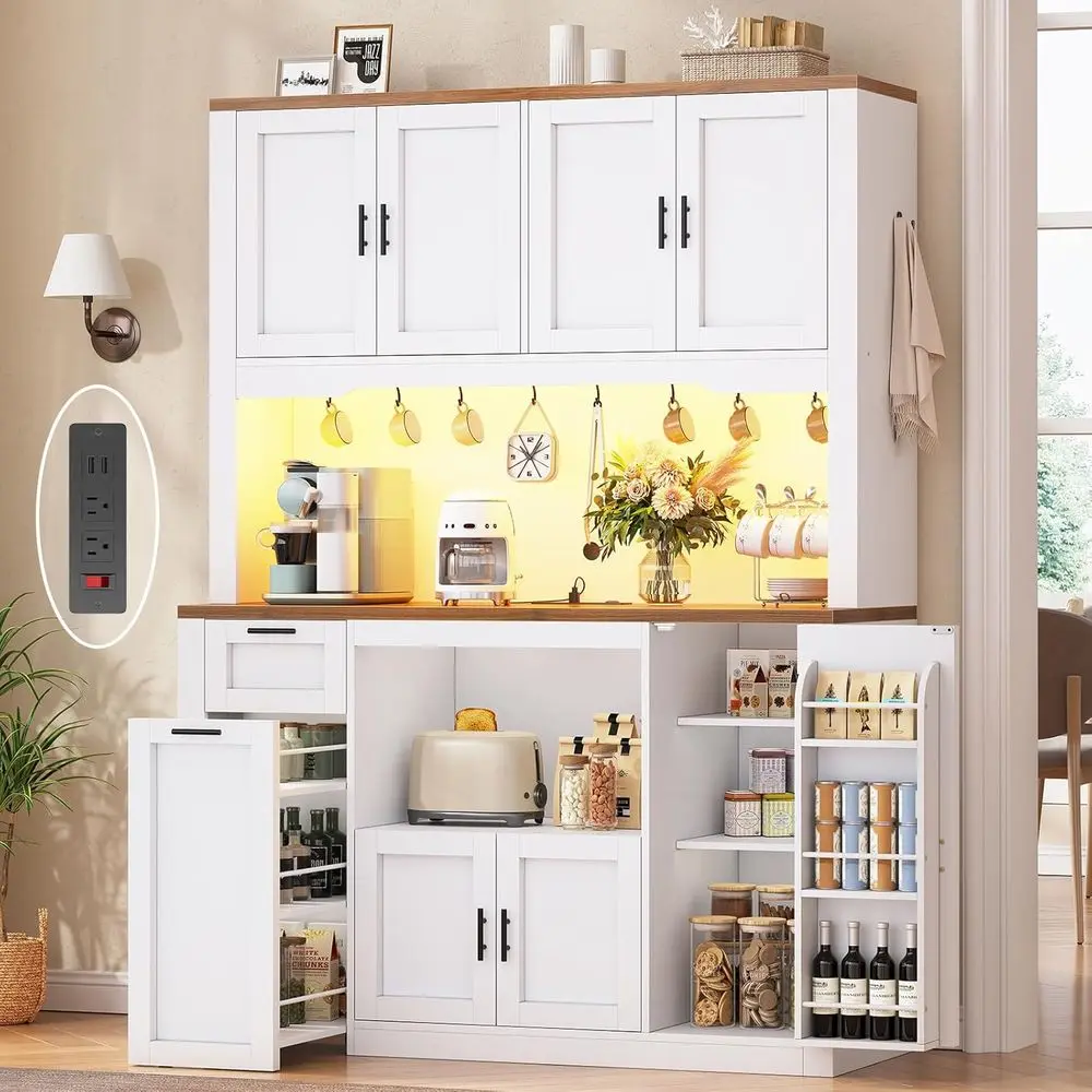 71 Inch LED-lit Pantry Cabinet with Charging Station and Microwave Stand, 47.2 Wide Storage Cabinet with 3-Tier Cart for Kitchen
71 Inch LED-lit Pantry Cabinet with Charging Station and Microwave Stand, 47.2 Wide Storage Cabinet with 3-Tier Cart for Kitchen