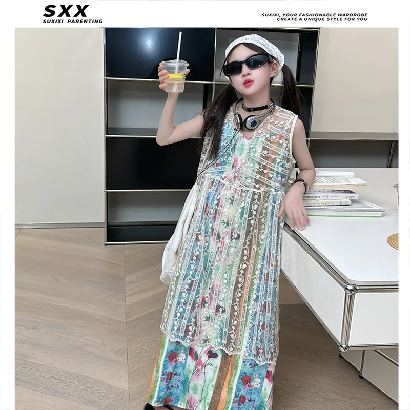 Girls' Dress Summer 2024 New Children's Fashionable Sling Dress Two piece Set for Girls Trendy Dressing
Girls' Dress Summer 2024 New Children's Fashionable Sling Dress Two piece Set for Girls Trendy Dressing