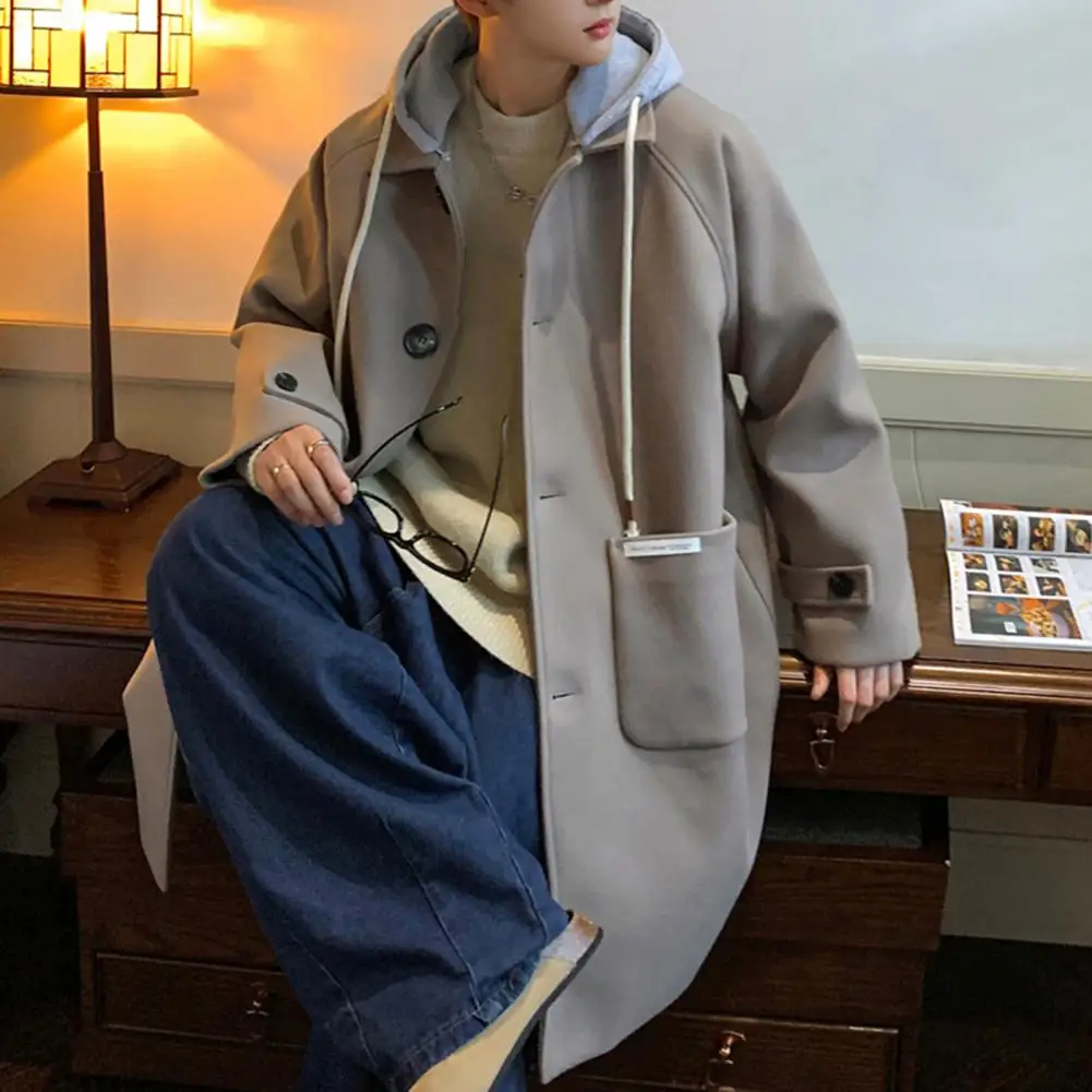 Men Woolen Coat Men's Woolen Hooded Windbreaker with Drawstring Single Breasted Long Sleeve Jacket Coat Featuring Large Pockets
Men Woolen Coat Men's Woolen Hooded Windbreaker with Drawstring Single Breasted Long Sleeve Jacket Coat Featuring Large Pockets