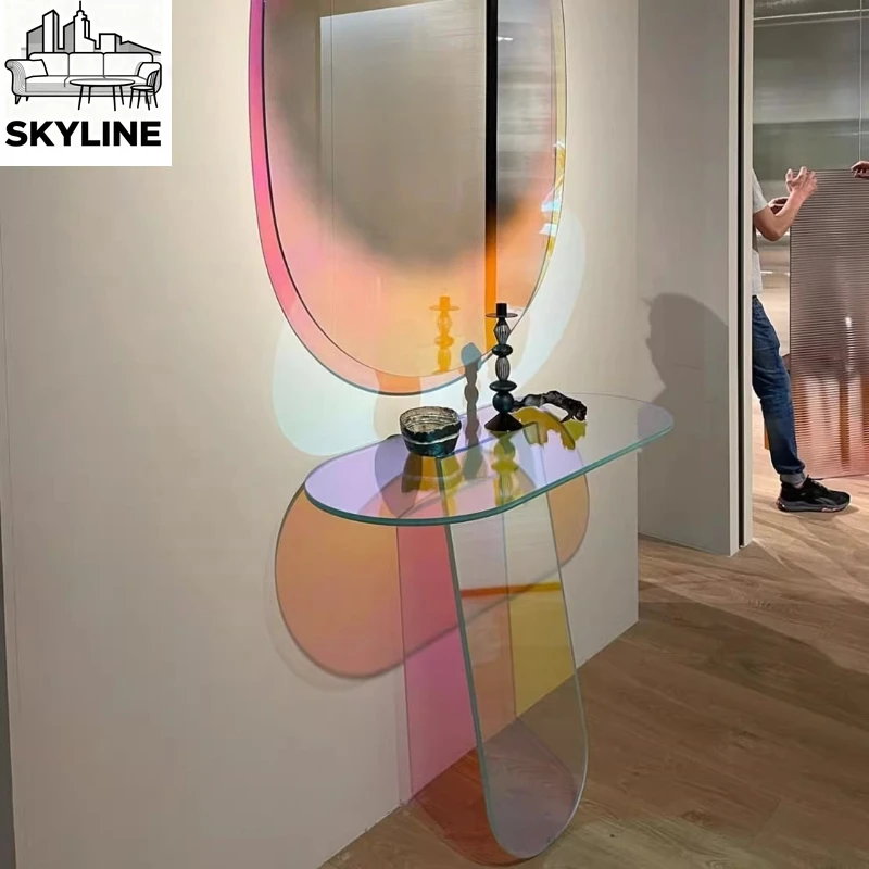 Tempered glass colorful edge, porch table, living room against the wall
Tempered glass colorful edge, porch table, living room against the wall