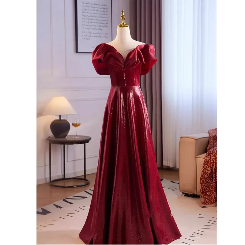 Customized Evening Dress Burgundy Sequins Off the Shoulder Lace up A-line Floor Length Plus size Woman Party Formal Gown B2908
Customized Evening Dress Burgundy Sequins Off the Shoulder Lace up A-line Floor Length Plus size Woman Party Formal Gown B2908