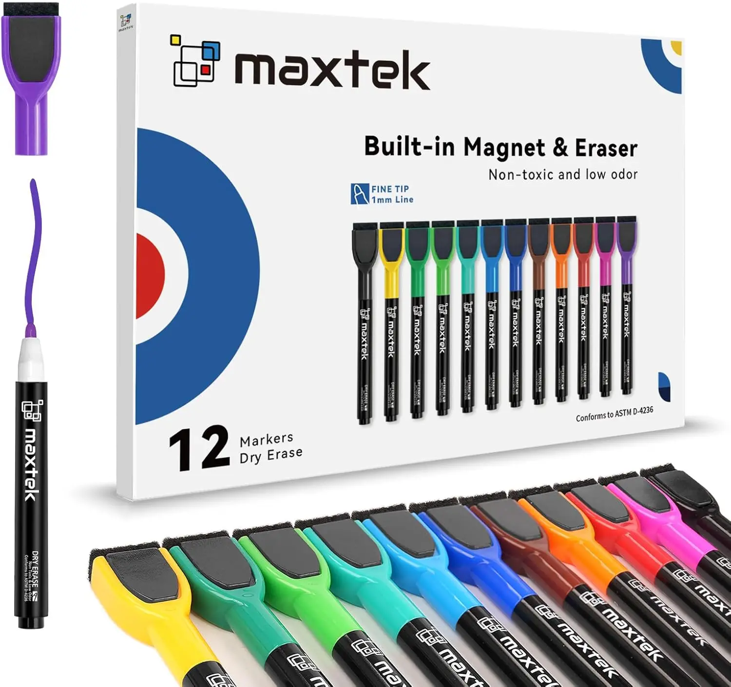 Magnetic Dry Erase Markers with Eraser, 12 Colors Fine Tip Whiteboard Markers for Kids, Low Odor for Calendar Boards
Magnetic Dry Erase Markers with Eraser, 12 Colors Fine Tip Whiteboard Markers for Kids, Low Odor for Calendar Boards