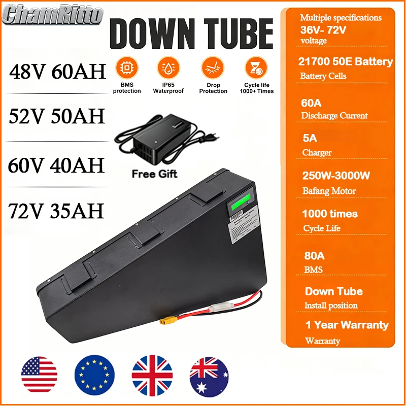 Electric Bicycle 60v 72v 3000w Triangle battery 36v 48v 52v ebike 30 40ah 50ah 60ah chamrider 1000w 2000w 21700 lithium battery
Electric Bicycle 60v 72v 3000w Triangle battery 36v 48v 52v ebike 30 40ah 50ah 60ah chamrider 1000w 2000w 21700 lithium battery