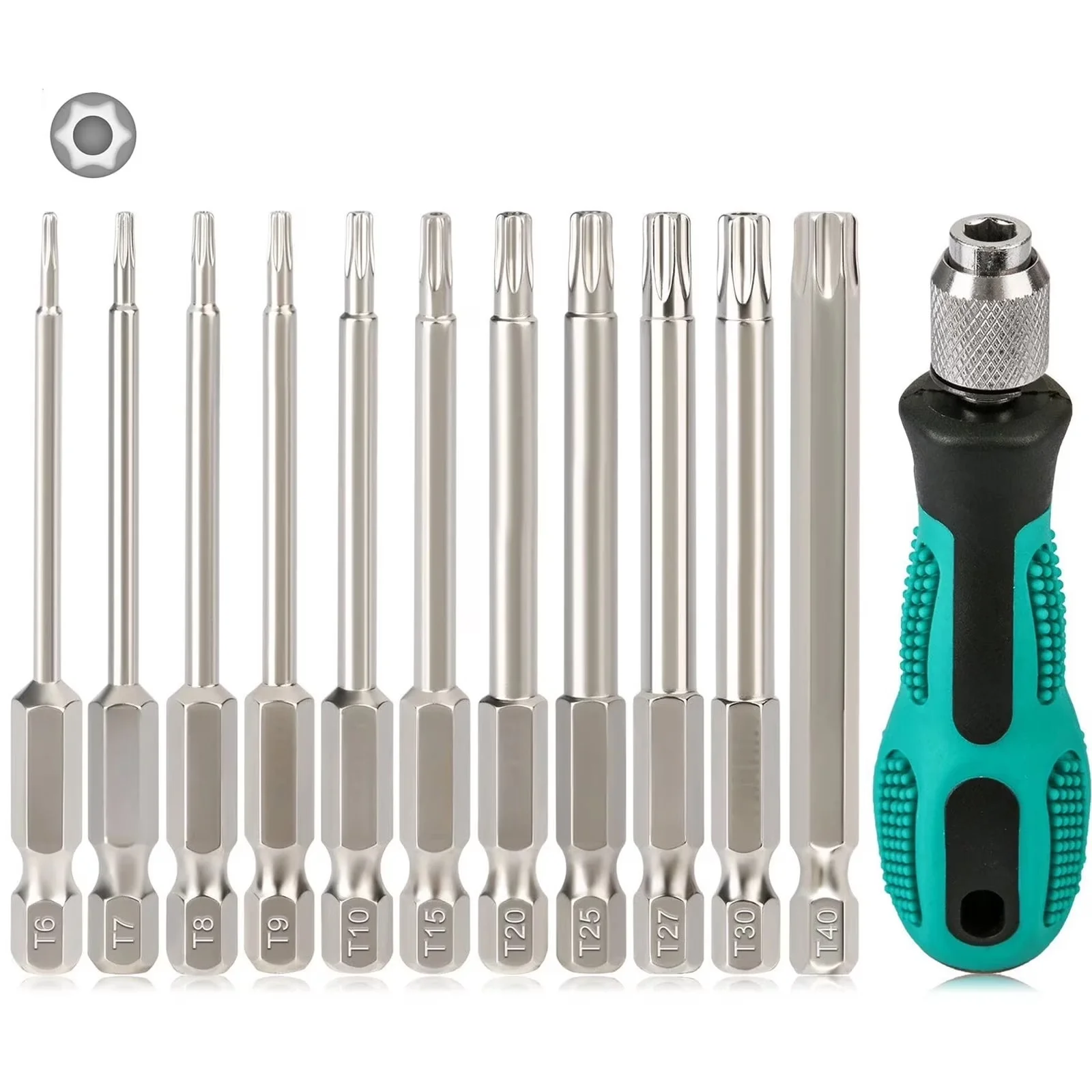 Torx Bit Set, 1/4" Torque Security Bit Set Hex Allen Power Bit Set Hex Bit Set with Handle Tools
Torx Bit Set, 1/4" Torque Security Bit Set Hex Allen Power Bit Set Hex Bit Set with Handle Tools