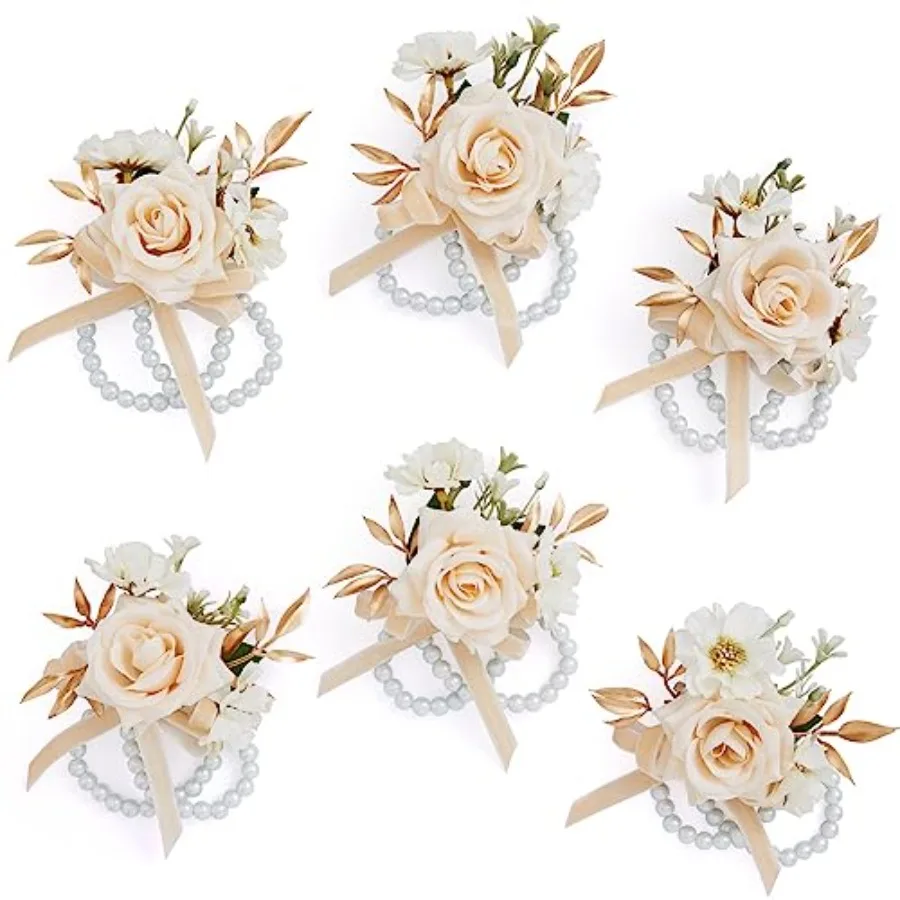 6Pcs Champagne Wrist Corsage for Wedding, Artificial Flowers Roses Wrist Corsage for Prom Homecoming Party Accessories for Brid
6Pcs Champagne Wrist Corsage for Wedding, Artificial Flowers Roses Wrist Corsage for Prom Homecoming Party Accessories for Brid