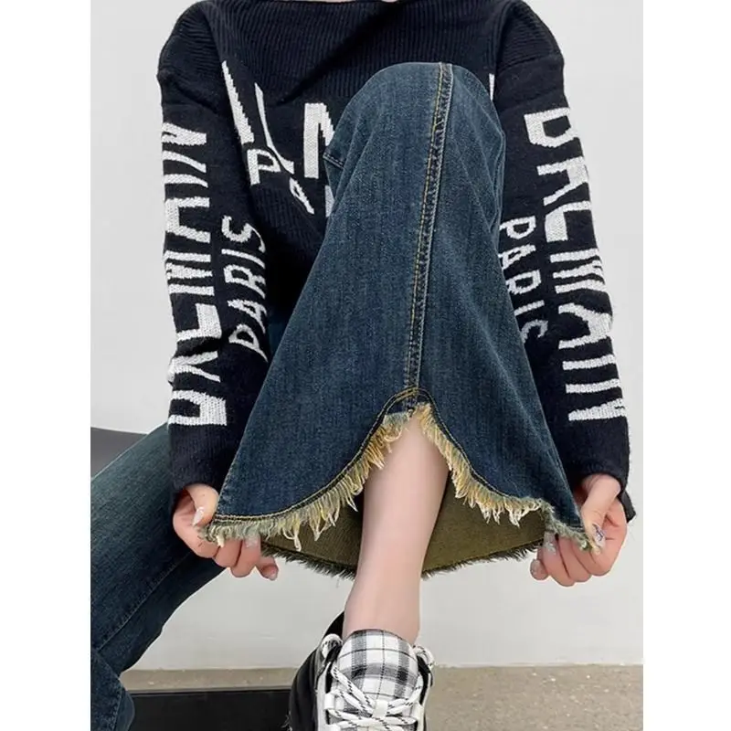 Plus-size slit elastic flared jeans for women, autumn high-waisted slimming straight wide-leg floor-length pants for plus-size
Plus-size slit elastic flared jeans for women, autumn high-waisted slimming straight wide-leg floor-length pants for plus-size