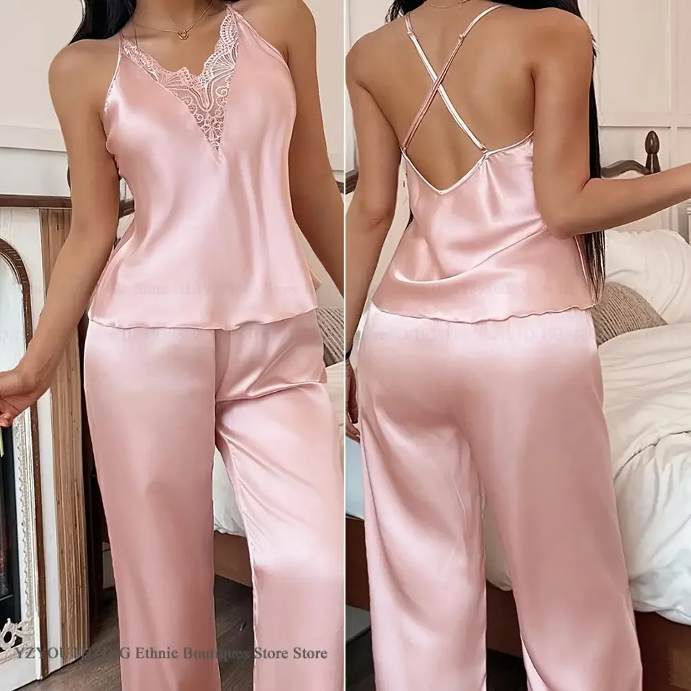 Female Pajamas Set Sexy Backless Sleeveless Trouser Pijamas Suit Homewear Spring Summer Sleepwear Pyjama Femme Rayon Oungewear
Female Pajamas Set Sexy Backless Sleeveless Trouser Pijamas Suit Homewear Spring Summer Sleepwear Pyjama Femme Rayon Oungewear