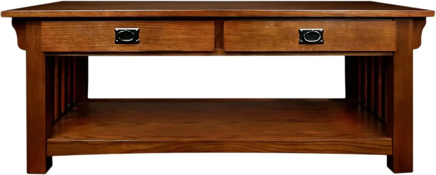 Mission Impeccable Coffee Table, Solid Wood with 2 Drawers & Shelf, Medium Oak Finish, Blackened Hardware, Slatted Sides, Easy A
Mission Impeccable Coffee Table, Solid Wood with 2 Drawers & Shelf, Medium Oak Finish, Blackened Hardware, Slatted Sides, Easy A