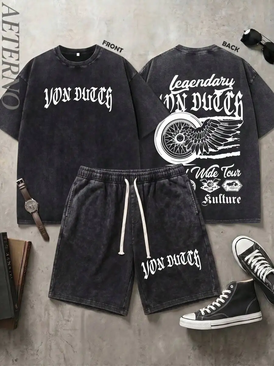 Washed Cotton T-Shirt And Bermuda Shorts Set With Graphic Print For Men Casual Summer Wear
Washed Cotton T-Shirt And Bermuda Shorts Set With Graphic Print For Men Casual Summer Wear